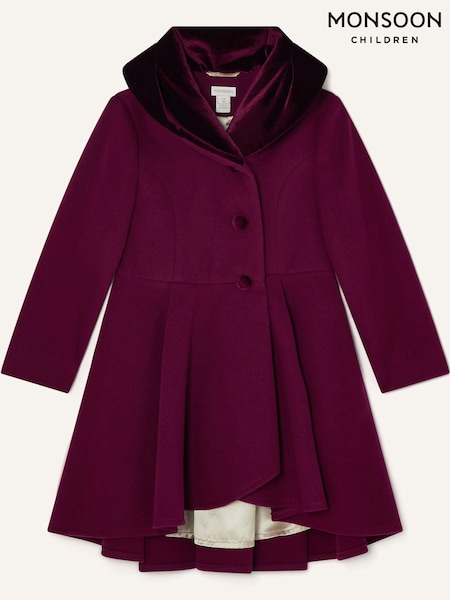 Monsoon Red Velvet Shawl Collar Pleated Coat (T28529) | €71 - €86