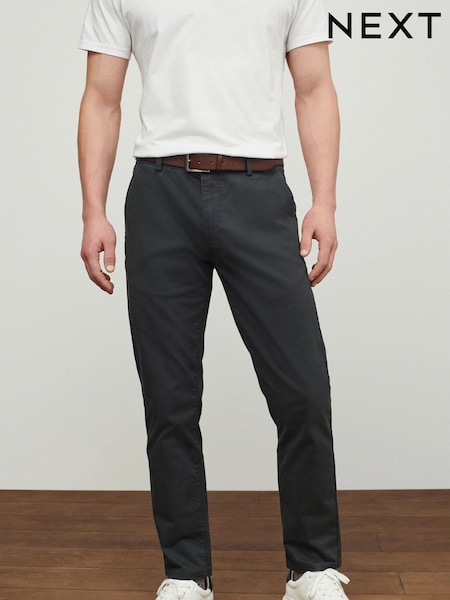 Grey Charcoal Slim Fit Belted Soft Touch Chino Trousers (T28962) | €17