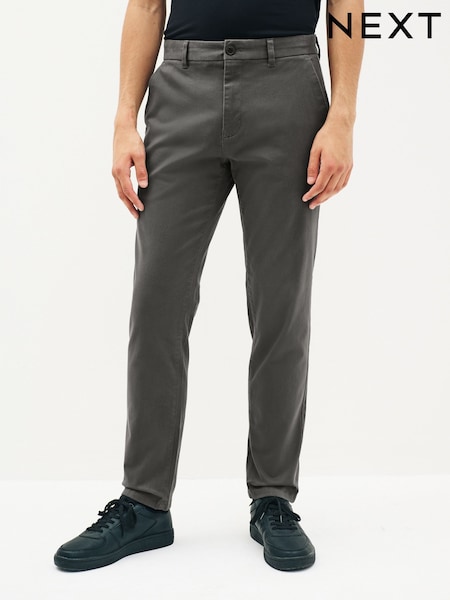Grey Dark Regular Tapered Fit Stretch Chinos Trousers (T30535) | €28