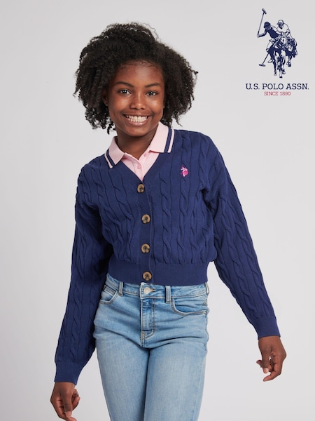 U.S. Polo Assn. Blue Girls Cable Knit Cardigan (T31007) | €64 - €77
