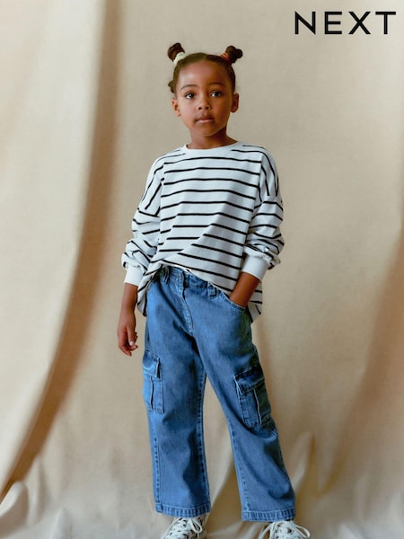 Mid Blue Denim Wide Leg 100% Cotton Cargo Trousers (3-16yrs) (T31126) | R$ 155 - R$ 205