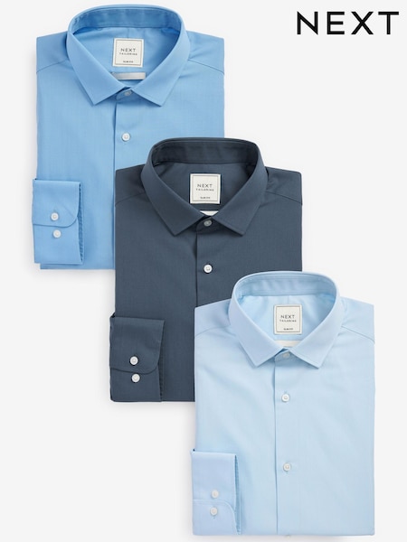 Albastru - Slim Fit - Easy Care Single Cuff Oxford Smart Cămăși 3 Pack (T33173) | 231 LEI