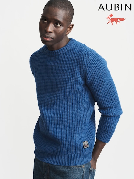 Sininen - Aubin Cleveden Wool Crew Neck Waffle Jumper (T33733) | €266