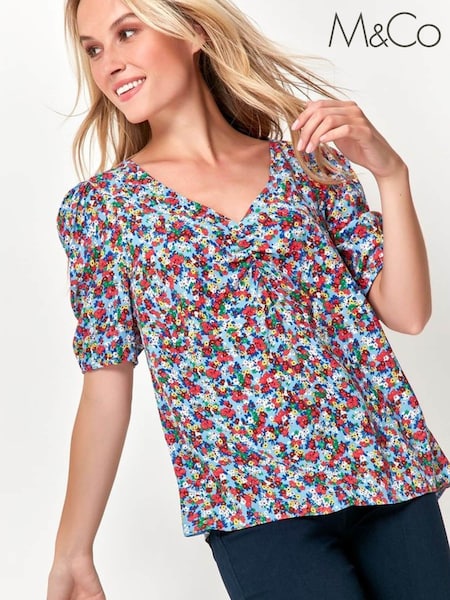 M&Co Blue Floral Shell Top (T33856) | 13 €