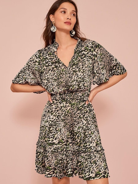 Animal Print Satin Mini Angel Sleeve Dress (T34235) | €18