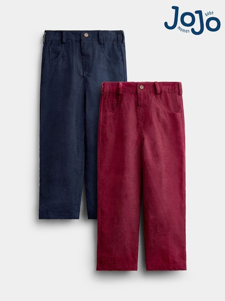 Burgundy Red & Navy Blue - Jojo Maman Bébé 2-pack Cord Trousers