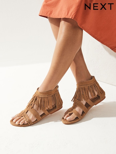 Brown Forever Comfort Leather Boho Gladiator Sandals (T34658) | €5