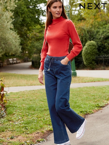 Dark Blue Cosy Feel Soft Stretch Denim Wide Leg Jeans (T35039) | € 23