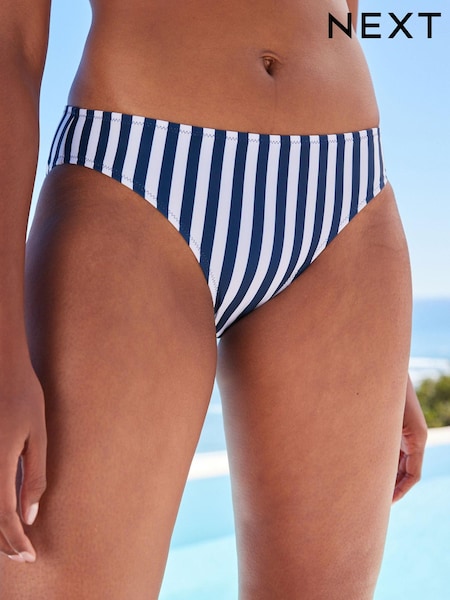 Navy/White Stripe High Leg Briefs Printed Bikini (T35640) | €6