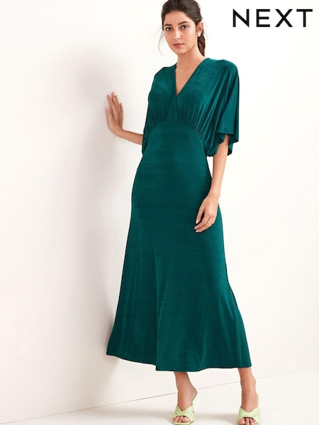 Dark Green Volume Sleeve Midi Dress (T36170) | €18
