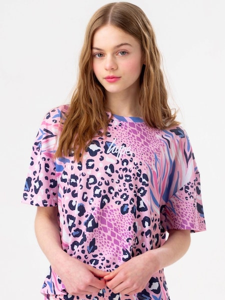 Hype. Pink Abstract Leopard Drop Shoulder Boxy T-Shirt (T36583) | €7 - €13