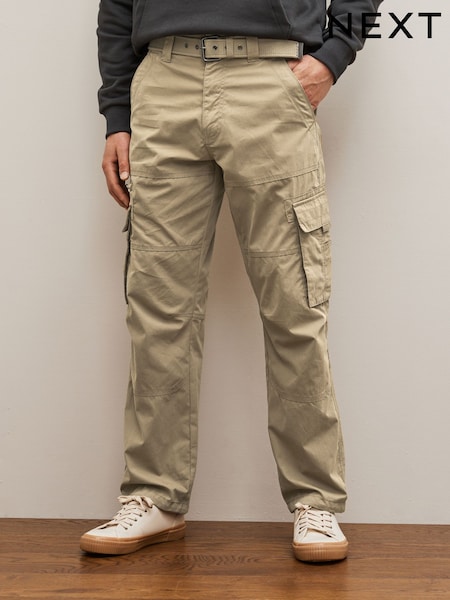 Stone Relaxed Fit Belted Tech Cargo Trousers (T36962) | AED92