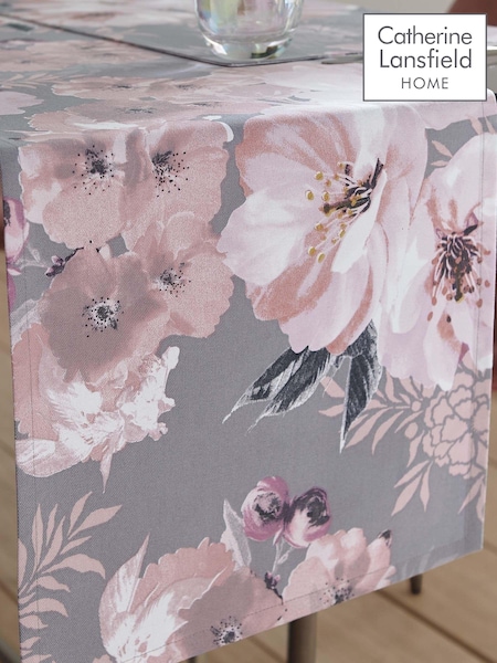 Catherine Lansfield Grey Dramatic Floral 100% Cotton Table Runner (T37452) | €13