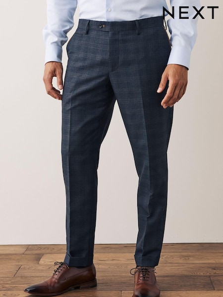 Blue Slim Fit Trimmed Check Suit: Trousers (T37840) | €7.50