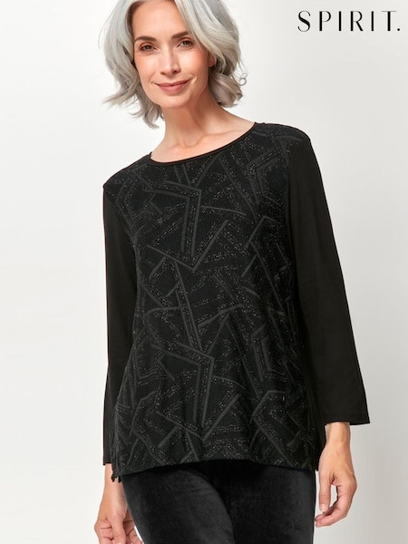 Spirit Black Zig Zag Print Glitter Top (T39332) | €12