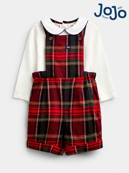 Dark Red Tartan - Jojo Maman Bébé Dungarees & Top Set