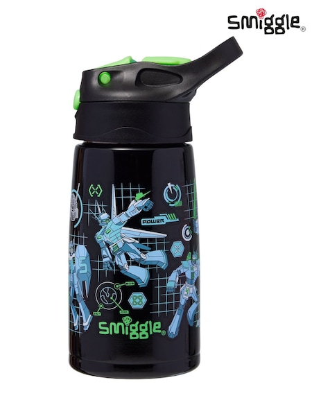 Black - Smiggle Weekend Junior Stainless Steel Flip Top Drink Bottle 400ml