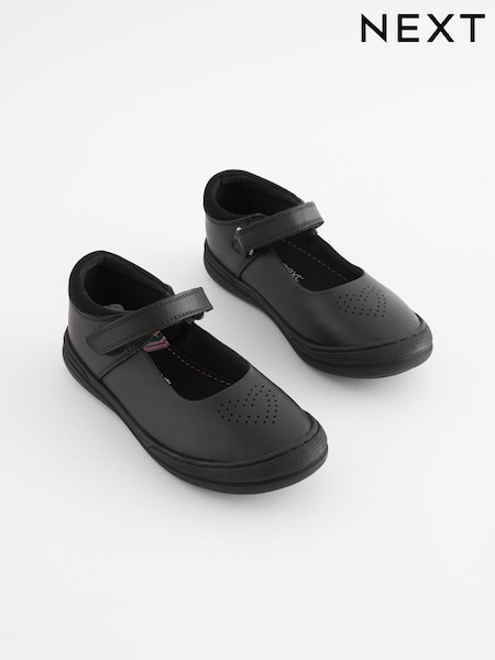 Black Heart Detail Wide Fit (G) Junior Leather School Mary Jane Shoes (T40446) | €18 - €21