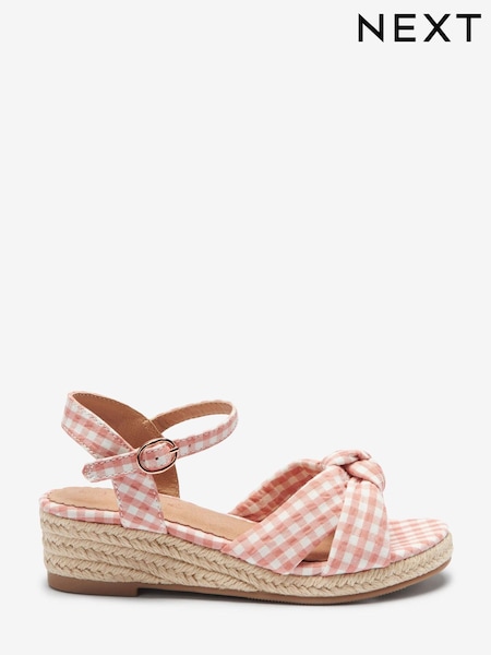 Pink Gingham Knot Wide Fit (G) Wedge Sandals (T40447) | €11 - €14