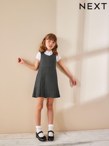 رمادي - Asymmetric Button Front Pinafore School Dress (3-14yrs) (T40836) | ‏56 د.إ.‏ - ‏ 71‏ د.إ.