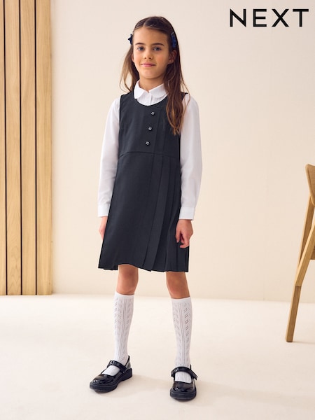 Navy Blue Asymmetric Button Front Pinafore School Dress (3-14yrs) (T40837) | €17 - €21