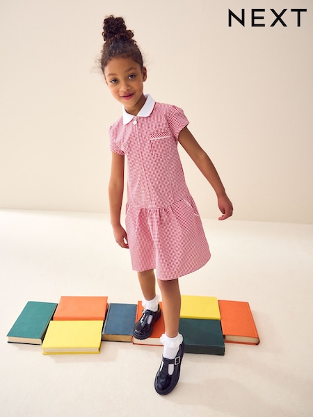 Red Zip Front Cotton Rich Gingham School Dress (3-14yrs) (T40873) | AED43 - AED69