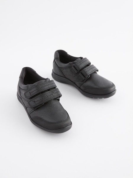 Black Wide Fit (G) School Leather Strap Touch Fasten Shoes (T41945) | €14 - €20