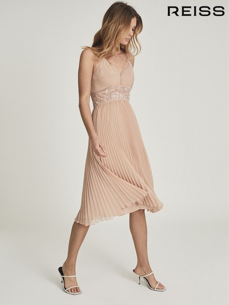 Reiss Emma Lace & Pleat Detailed Midi Dress (T42418) | 382 €