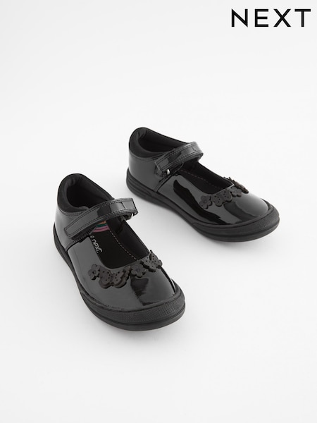 Black Butterfly Detail Wide Fit (G) Junior Leather School Mary Jane Shoes (T42453) | €45 - €54
