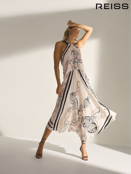 Reiss Pink Grace Scarf Print Midi Dress (T42490) | €395