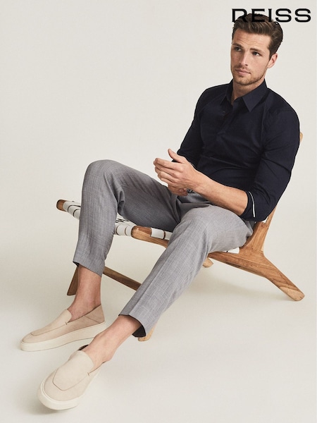 Reiss Navy Kiana Cotton Stretch Poplin Slim Fit Shirt (T42542) | AED634
