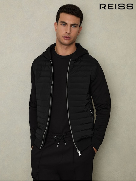 Reiss Black Taylor Hybrid Zip Through Quilted Jacket (T42734) | €225