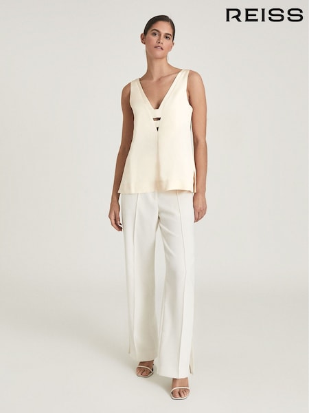 Reiss Beige Emi Linen Blend V-Neck Top (T42931) | €135