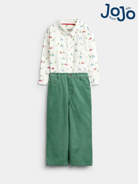 Dark Green Christmas Car - Jojo Maman Bébé Print Shirt & Cord Trousers Set