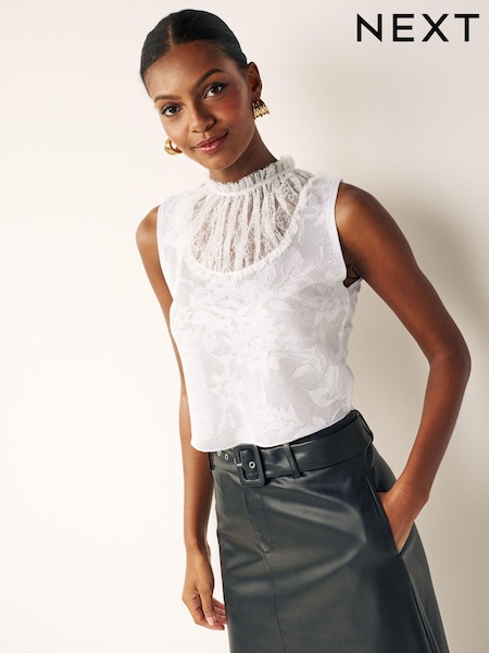 White Cropped Lace Knit Top (T43689) | €11
