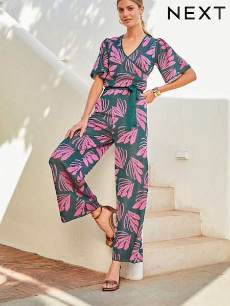 Зеленый/розовый - Jacquard Angel Sleeve Jumpsuit (T43745) | €21