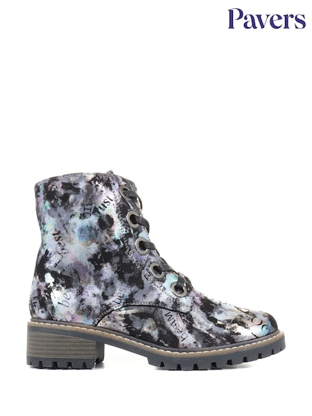 Pavers Black & Silver Pavers Ladies Lace Up Ankle Boots (T43978) | €64