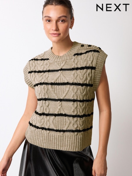 Бежево-коричневый - Cable Knitted Tank Vest (T44345) | €8