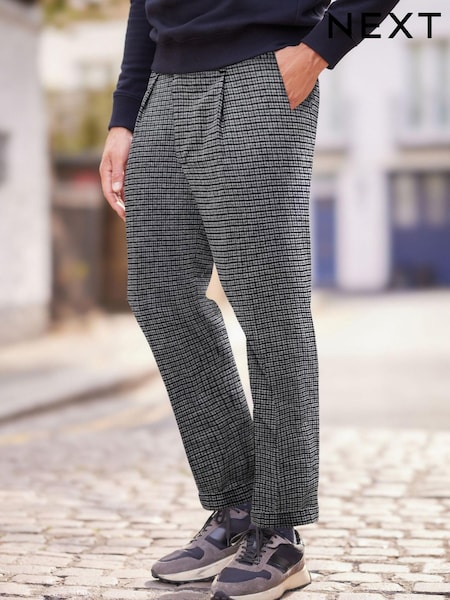 Brown Dogtooth Relaxed Tapered Nova Fides Formal Trousers (T44602) | €24