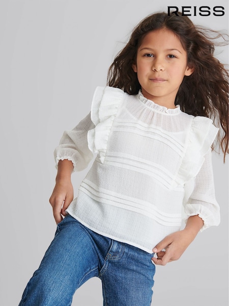 Reiss White River Jr Ruffle Shoulder Blouse (T44676) | €70