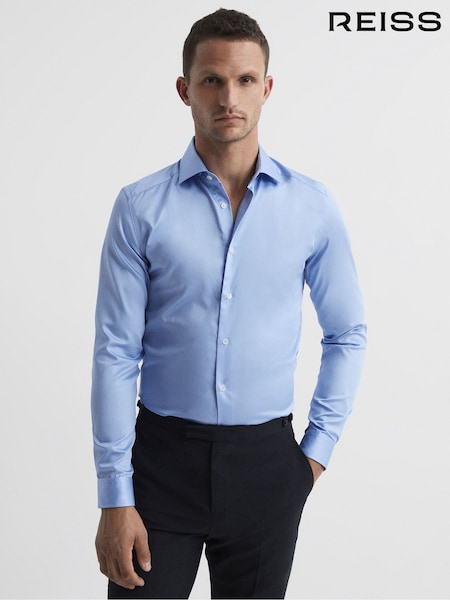 Reiss Mid Blue Remote Bengal Slim Fit Cotton Sateen Striped Shirt (T44948) | €119
