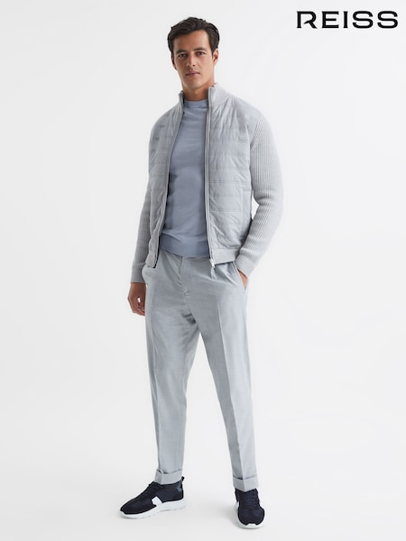 Reiss Soft Grey Trainer Hybrid Zip Through Quilted Jumper (T45032) | AED1,282