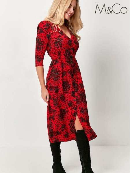 M&Co Red Petite Floral Midi Dress (T45100) | €25