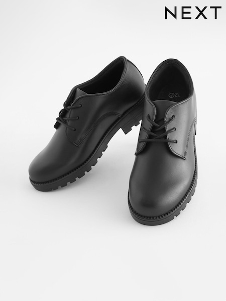 Black Wide Fit (G) School Leather Lace-Up Shoes (T45261) | €25 - €30