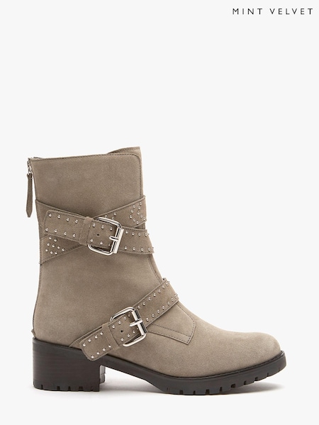 Mint Velvet Grey Abby Suede Biker Boots (T45581) | €63