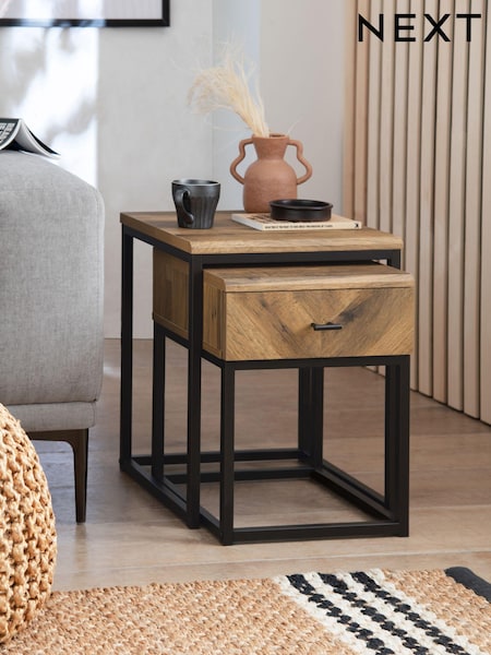 Dark Bronx Chevron Storage Set of 2 Oak Effect Nest of Tables (T45954) | €245
