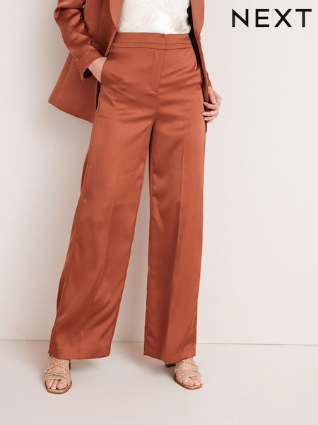 Медно-коричневый - Satin Straight Leg Trousers (T46005) | €15