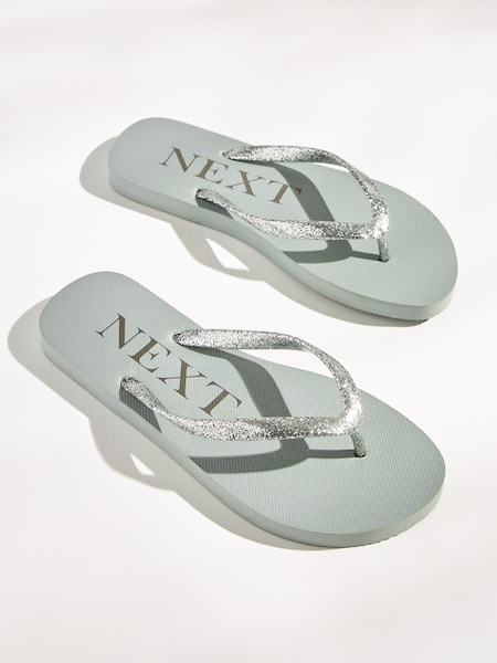 Silver Glitter Beach Flip Flops (T46264) | €12