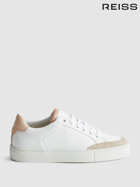 Reiss White/Mineral Pink Ashley Low Top Leather Trainers (T46538) | €210