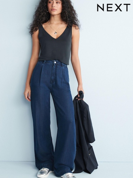 Dark Blue Super Soft Lyocell Wide Leg Trousers (T47071) | 106 zł